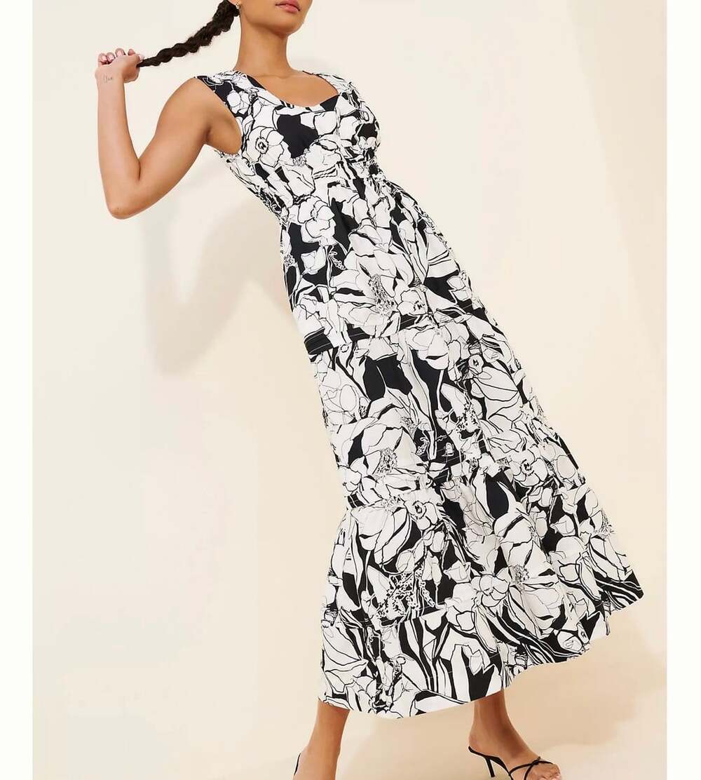 Anthropologie The Somerset Sleeveless Maxi Dress Black White Floral M